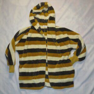 HABIT womens CARDIGAN super soft HOODIE striped MUSTARD gray CREAM SIZE L/XL